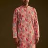 370_2 Pink Silk Leaf Printed Kurta Set