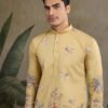 375_2 Yellow Viscose Silk Mens kurta for haldi ceremony