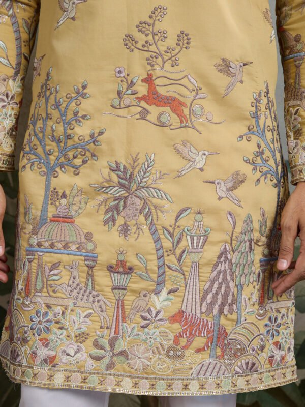 375_3 Yellow Viscose Silk Mens kurta for haldi ceremony