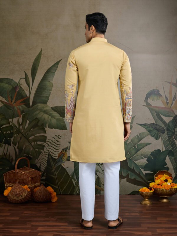 375_4 Yellow Viscose Silk Mens kurta for haldi ceremony
