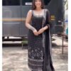 Black Faux Georgette Suit with Real Mirror Work