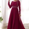 IMG_8816.jpg Upgrade Your Wardrobe with the Exquisite Wine Color Designer Yoke Neck Gown with Dupatta
