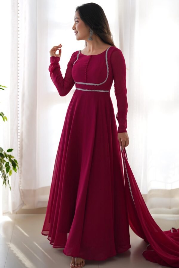 IMG_8816.jpg Upgrade Your Wardrobe with the Exquisite Wine Color Designer Yoke Neck Gown with Dupatta