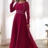 IMG_8817.jpg Upgrade Your Wardrobe with the Exquisite Wine Color Designer Yoke Neck Gown with Dupatta