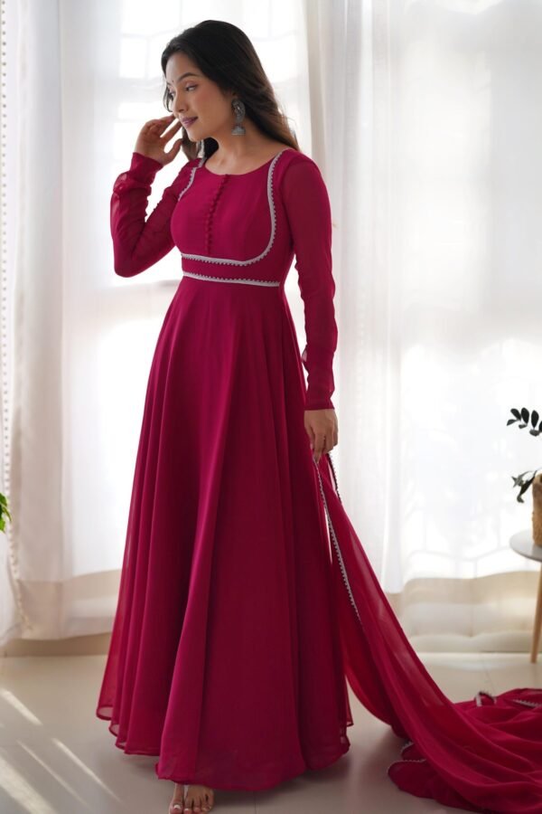 IMG_8817.jpg Upgrade Your Wardrobe with the Exquisite Wine Color Designer Yoke Neck Gown with Dupatta