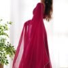 IMG_8824.jpg Upgrade Your Wardrobe with the Exquisite Wine Color Designer Yoke Neck Gown with Dupatta