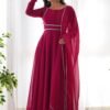 IMG_8825.jpg Upgrade Your Wardrobe with the Exquisite Wine Color Designer Yoke Neck Gown with Dupatta