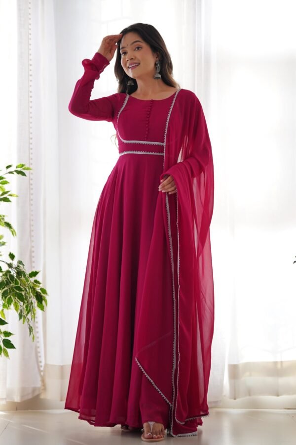 IMG_8825.jpg Upgrade Your Wardrobe with the Exquisite Wine Color Designer Yoke Neck Gown with Dupatta