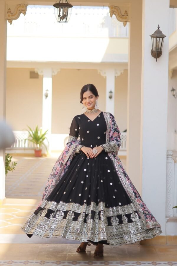 KA-1078BLACK_1.jpg Black Heavy Embroidery Work Gown with Dupatta