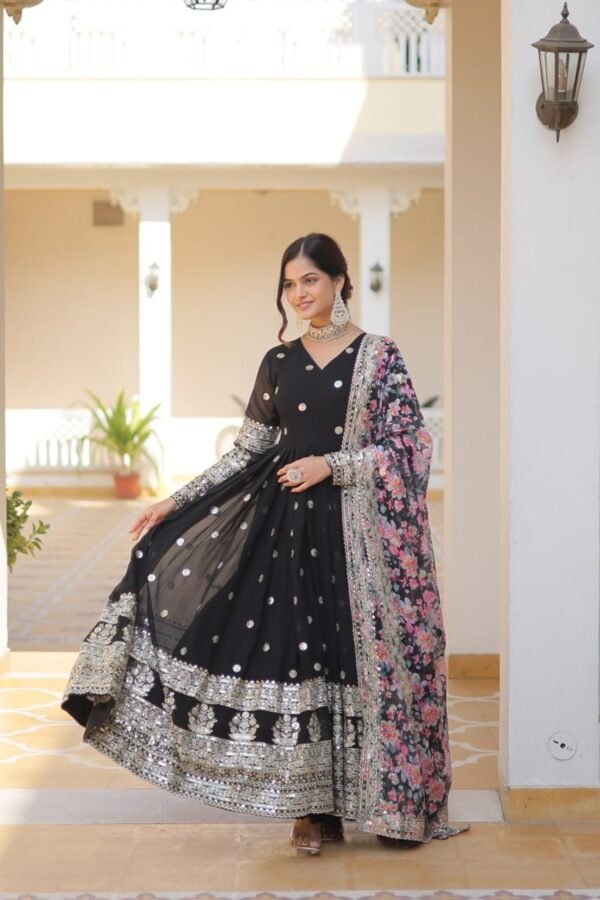 KA-1078BLACK_2.jpg Black Heavy Embroidery Work Gown with Dupatta