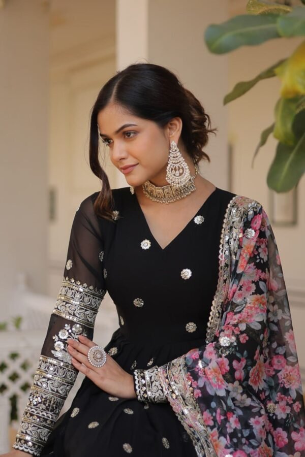 KA-1078BLACK_3.jpg Black Heavy Embroidery Work Gown with Dupatta