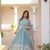 KA-1078GREEN_3.jpg Sky Blue Heavy Embroidery Work Gown with Dupatta