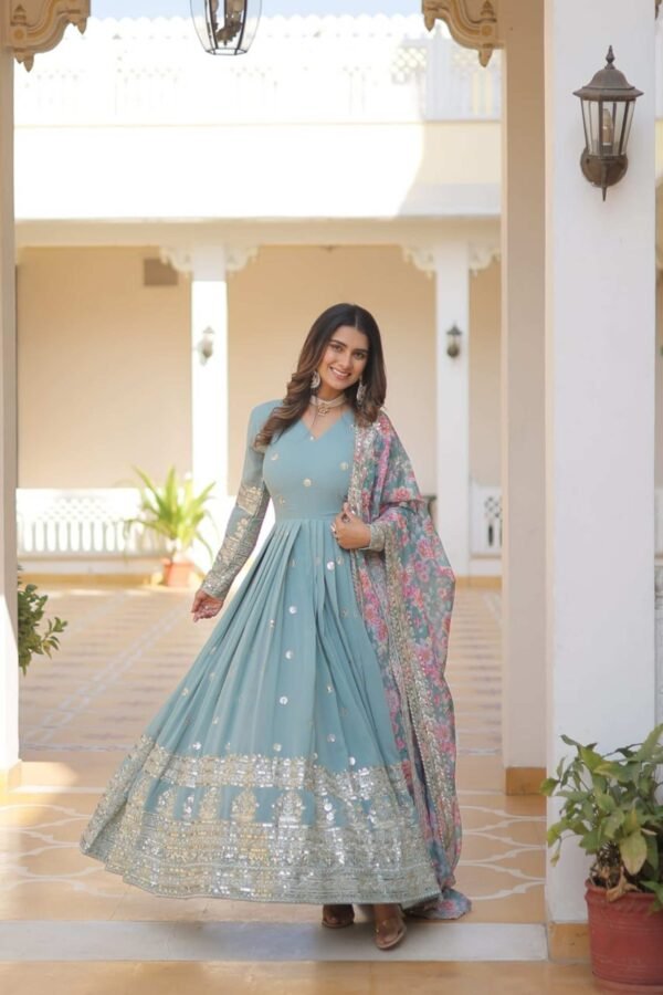 KA-1078GREEN_3.jpg Sky Blue Heavy Embroidery Work Gown with Dupatta