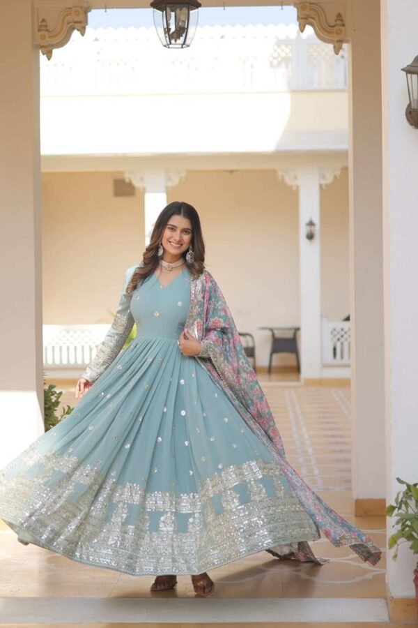 KA-1078GREEN_4.jpg Sky Blue Heavy Embroidery Work Gown with Dupatta