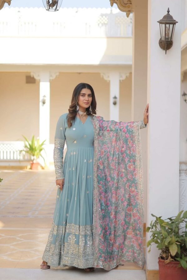 KA-1078GREEN_7.jpg Sky Blue Heavy Embroidery Work Gown with Dupatta