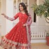 KA-1078RED_1.jpg Orange Heavy Embroidery Work Gown with Dupatta