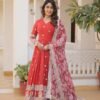 KA-1078RED_4.jpg Orange Heavy Embroidery Work Gown with Dupatta