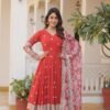 KA-1078RED_5.jpg Orange Heavy Embroidery Work Gown with Dupatta