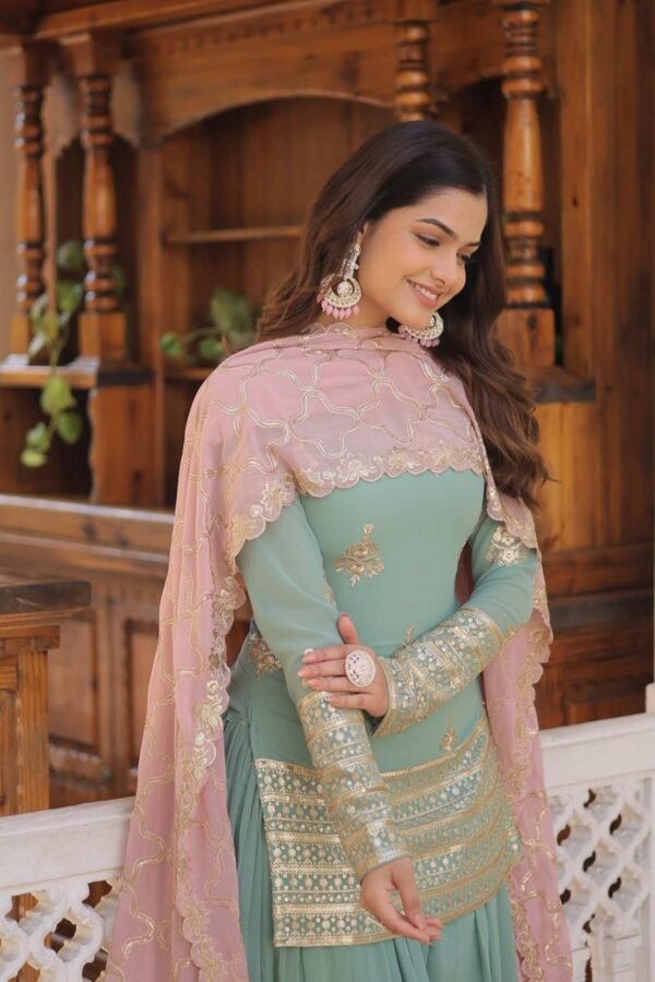 KA-1079GREEN_5.jpg Light Green Palazzo Suit with Dupatta
