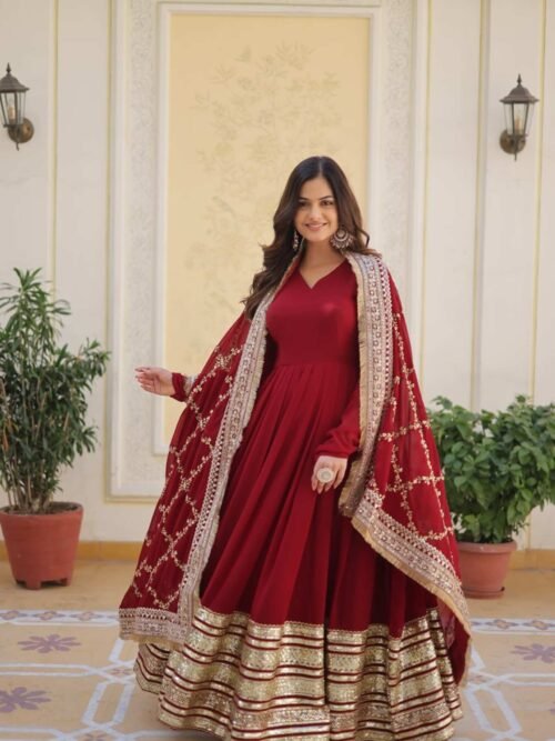 KA-1082MAROON_6.jpg Luxurious Maroon Heavy Designer Gown with Dupatta