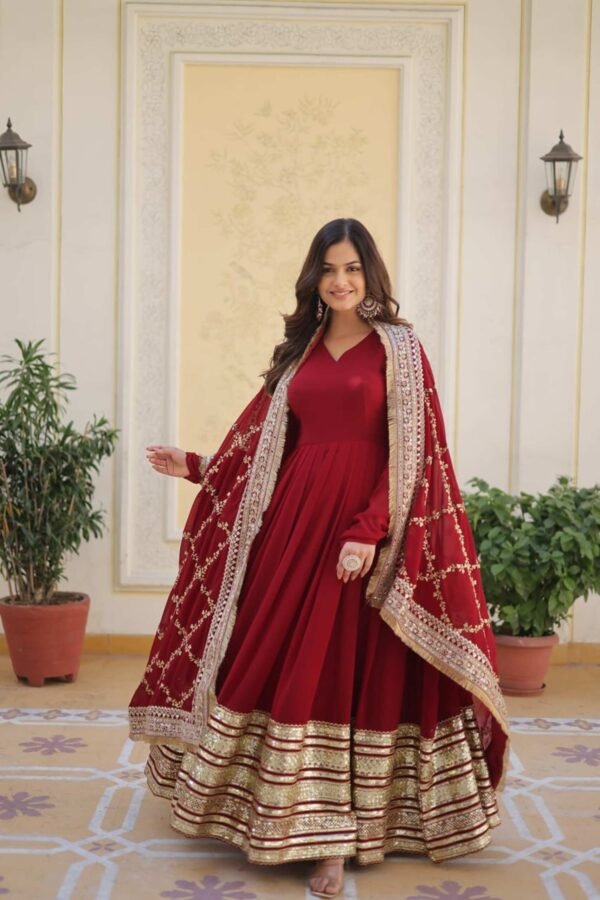 KA-1082MAROON_6.jpg Luxurious Maroon Heavy Designer Gown with Dupatta