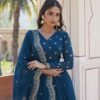 KA-1084BLUE_2.jpg Blue Wedding Wear Heavy Sequence Work Gown with Dupatta