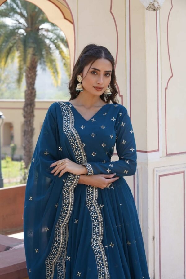 KA-1084BLUE_2.jpg Blue Wedding Wear Heavy Sequence Work Gown with Dupatta