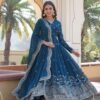 KA-1084BLUE_5.jpg Blue Wedding Wear Heavy Sequence Work Gown with Dupatta