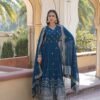 KA-1084BLUE_6.jpg Blue Wedding Wear Heavy Sequence Work Gown with Dupatta
