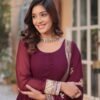 Sophisticated Maroon Zari Sequins Embroidered Gown