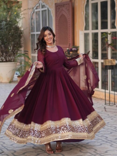 KA-1135MAROON_6.jpg Sophisticated Maroon Zari Sequins Embroidered Gown