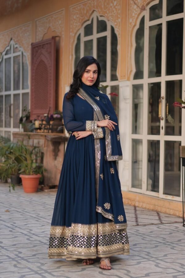 KA-1135_ROYAL_BLUE_4.jpg Royal Blue Faux Blooming Gown with Zari Sequins Embroidery