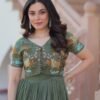 KA-1170_1.jpg Metal Green Jacket Style South Indian Gown Set