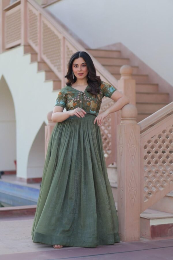 KA-1170_2.jpg Metal Green Jacket Style South Indian Gown Set