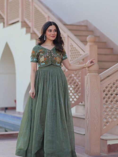 KA-1170_3.jpg Metal Green Jacket Style South Indian Gown Set