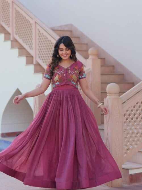KA-1170_7.jpg Ruby Color Jacket Style South Indian Gown Set
