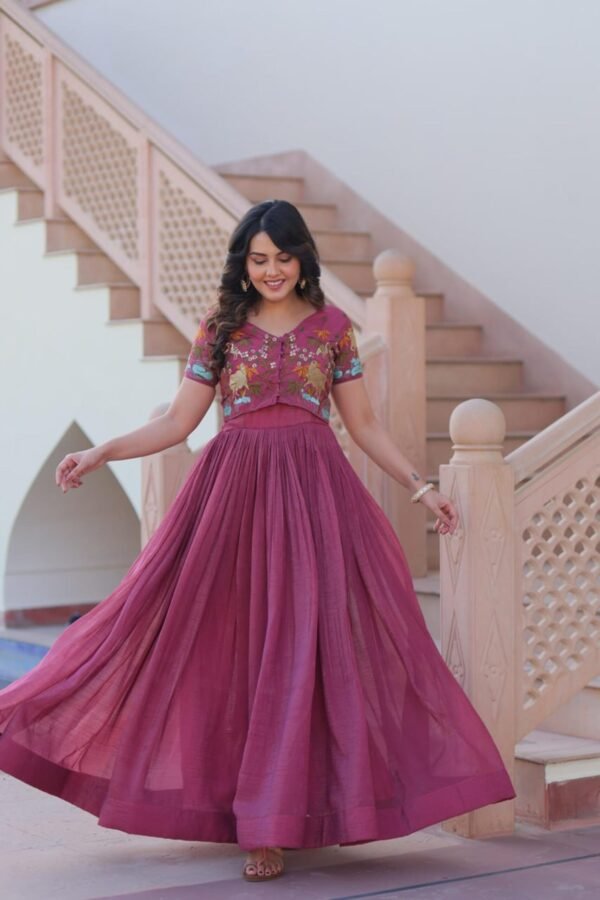 KA-1170_7.jpg Ruby Color Jacket Style South Indian Gown Set