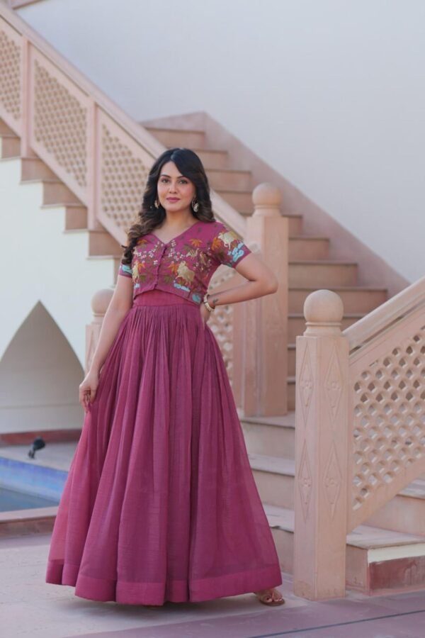 KA-1170_8.jpg Ruby Color Jacket Style South Indian Gown Set