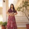 KA-5032WINE_1.jpg Luxurious Wine Russian Silk with Digital Print Lehenga with Designer Blouse