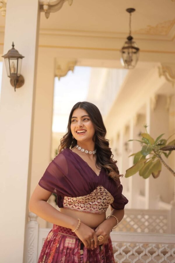 KA-5032WINE_3.jpg Luxurious Wine Russian Silk with Digital Print Lehenga with Designer Blouse