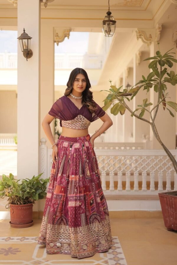 KA-5032WINE_4.jpg Luxurious Wine Russian Silk with Digital Print Lehenga with Designer Blouse