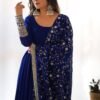 Dazzling Blue Georgette Gown Sophisticated Embroidered Detail