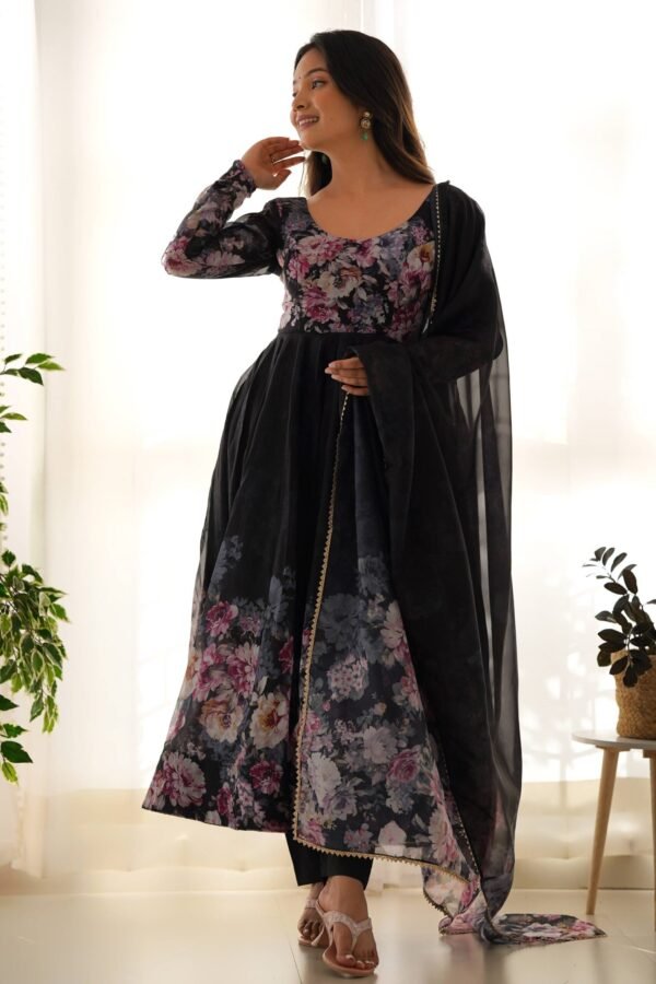 KB-261BLACK_3.jpg Sophisticated Black Organza Silk Anarkali Suit Set - Perfect Choice
