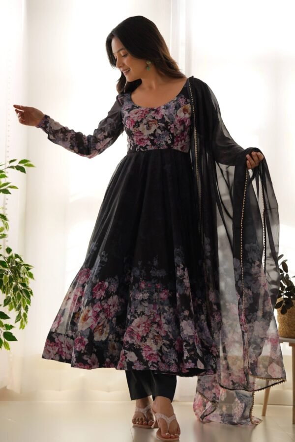 KB-261BLACK_4.jpg Sophisticated Black Organza Silk Anarkali Suit Set - Perfect Choice