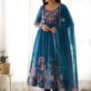 KB-261BLUE_3.jpg Luxurious Turkish Floral Printed Organza Anarkali Suit Set with Dupatta