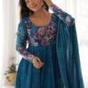 KB-261BLUE_5.jpg Luxurious Turkish Floral Printed Organza Anarkali Suit Set with Dupatta