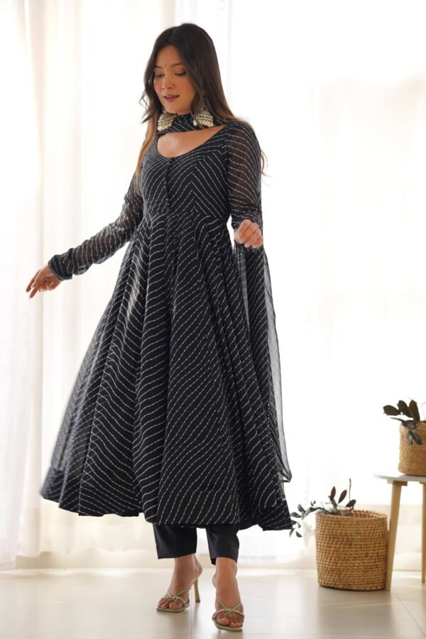 KB-264BLACK_4.jpg Stunning Black Laheriya Print Georgette Anarkali Suit with Dupatta