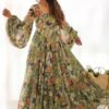 KB-267_4.jpg Elegant Floral Print Soft Fox Georgette Maxi Dress with Balloon Sleeves - Fully Flared