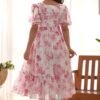 KB-272PINK_2.jpg Elegant White Soft Georgette One-Piece Dress with Wine Floral Print