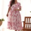 KB-272PINK_4.jpg Elegant White Soft Georgette One-Piece Dress with Wine Floral Print